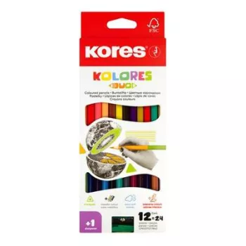  Színes ceruza készlet, kétvégű, háromszögletű, KORES "Duo", 24 különböző szín