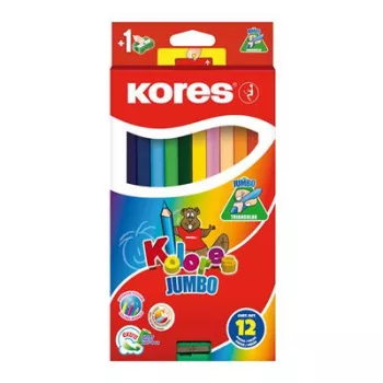   Színes ceruza készlet, háromszögletű, vastag, KORES "Jumbo", 12 különböző szín 12 db
