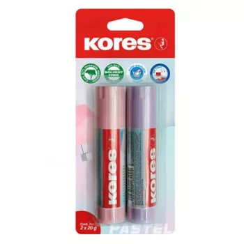   Ragasztóstift, pasztell színű tokban, 2x20 g, KORES, vegyes színek (szín nem választható) 2 db