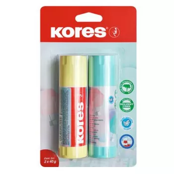   Ragasztóstift, pasztell színű tokban, 2x40 g, KORES, vegyes színek (szín nem választható) 2 db