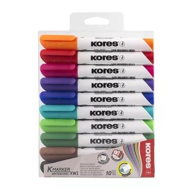 Tábla- és flipchart marker készlet, 3 mm, kúpos, KORES "K-Marker XW1", 10 különböző szín