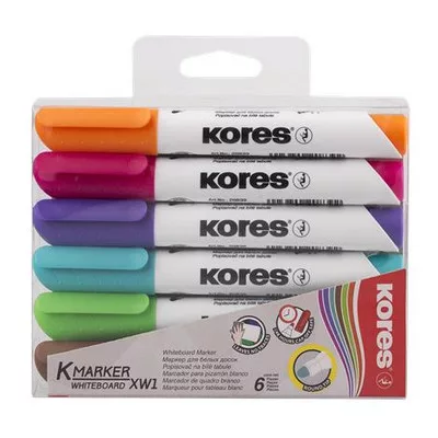 Tábla- és flipchart marker készlet, 3 mm, kúpos, KORES "K-Marker XW1", 6 különböző szín 6 db