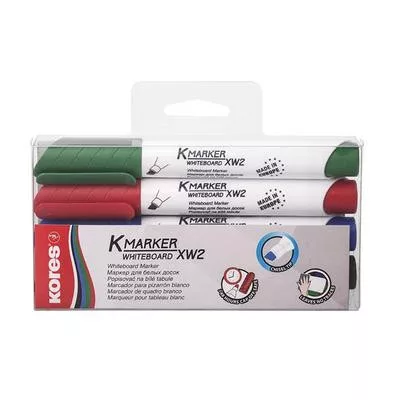 Tábla- és flipchart marker készlet, 3-5 mm, vágott, KORES "K-Marker XW2", 4 különböző szín 4 db