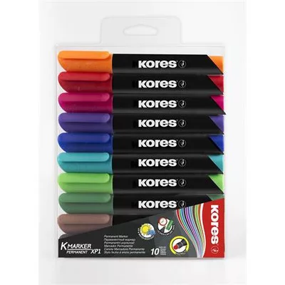 Alkoholos marker, 3 mm, kúpos, KORES "K-Marker XP1", 10 különböző szín 10 db