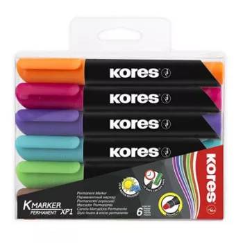   Alkoholos marker, 3 mm, kúpos, KORES "K-Marker XP1", 6 különböző szín 6 db