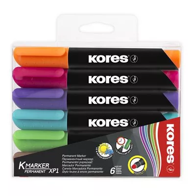 Alkoholos marker, 3 mm, kúpos, KORES "K-Marker XP1", 6 különböző szín 6 db