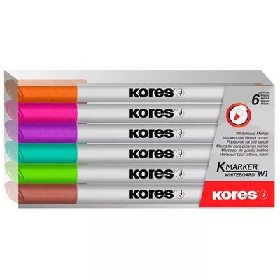 Tábla- és flipchart marker készlet, 1-3 mm kúpos, KORES "K-Marker W1", 6 különböző szín