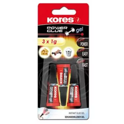 Pillanatragasztó gél, 3x1 g, KORES "Power Glue Gel" 0,003 kg