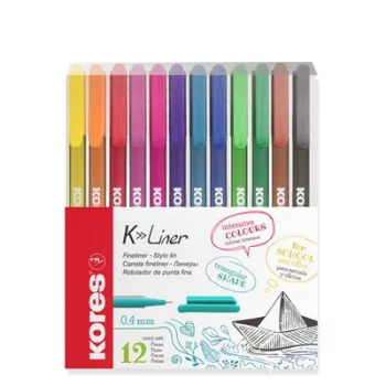   Tűfilc készlet, 0,4 mm, KORES "K-Liner", 12 különböző szín 12 db