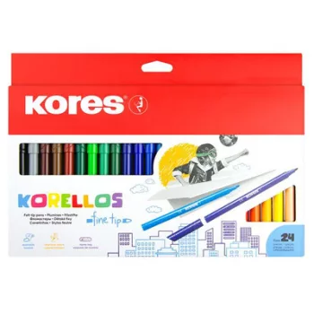   Filctoll készlet, kimosható, KORES "Korellos", 24 különböző szín 24 db