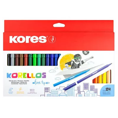 Filctoll készlet, kimosható, KORES "Korellos", 24 különböző szín 24 db