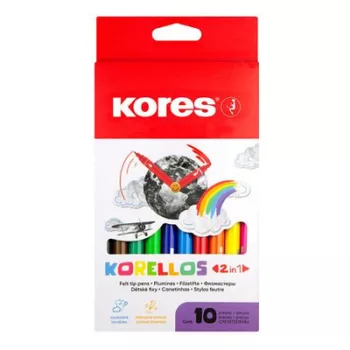   Filctoll készlet, 1-3 mm, kétvégű, kimosható, KORES "Korellos 2in1", 10 különböző szín 10 db