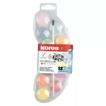   Vízfesték, 12 darabos, 25 mm, ecsettel, KORES "Akuarellos Mini", pasztell színek 1 db