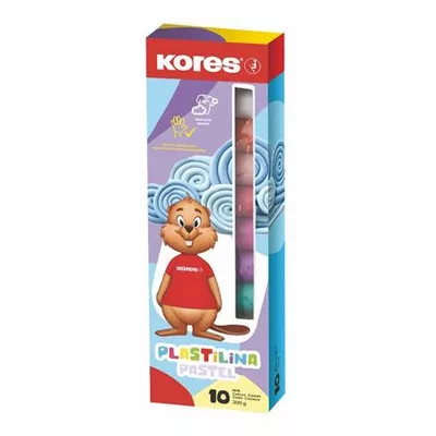 Gyurma, 200 g, 10 pasztell szín, KORES "PLASTILINA" 10 db