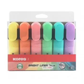   Szövegkiemelő készlet, 0,5-5 mm, KORES "Bright Liner Plus Pastel", 6 különböző szín 6 db