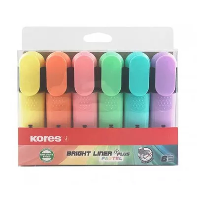 Szövegkiemelő készlet, 0,5-5 mm, KORES "Bright Liner Plus Pastel", 6 különböző szín 6 db