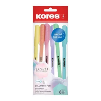   Golyóstoll, 1,0 mm, kupakos, háromszögletű, KORES "KOR-M Pastel", kék 6 db