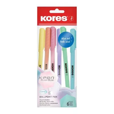 Golyóstoll, 1,0 mm, kupakos, háromszögletű, KORES "KOR-M Pastel", kék 6 db