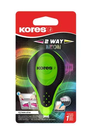 Hibajavító roller, 4,2 mm x 8 m, KORES "2WAY Neon", vegyes színekben