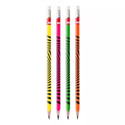 Grafitceruza radírral, HB, háromszögletű, KORES "Neon" 12 db