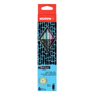 Grafitceruza radírral, HB, háromszögletű, KORES "Style Cracked", vegyes metál színek 6 db