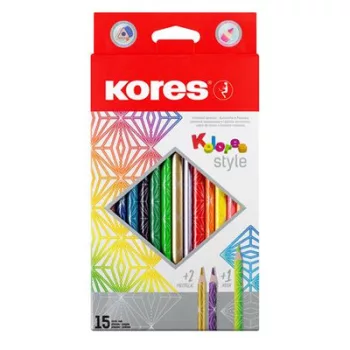   Színes ceruza készlet, háromszögletű, KORES "Kolores Style", 15 különböző szín 15 db
