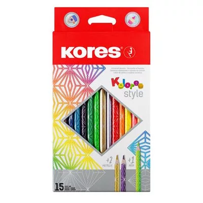 Színes ceruza készlet, háromszögletű, KORES "Kolores Style", 15 különböző szín 15 db