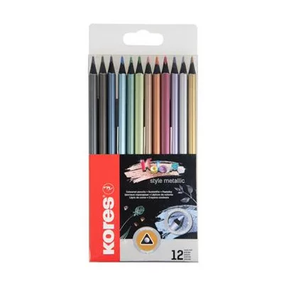 Színes ceruza készlet, háromszögletű, KORES "Kolores Style Metallic", 12 metál szín 12 db