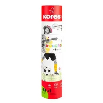   Színes ceruza készlet, háromszögletű, 1 grafittal, 1 hegyezővel, KORES "KOLORES Twist & Turn", 12 különböző szín