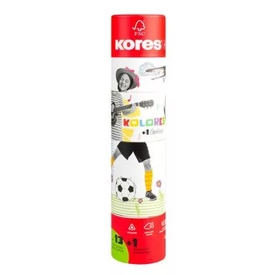 Színes ceruza készlet, háromszögletű, 1 grafittal, 1 hegyezővel, KORES "KOLORES Twist & Turn", 12 különböző szín 12 db