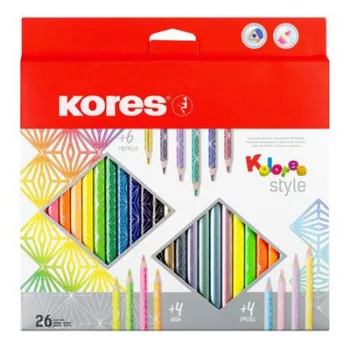   Színes ceruza készlet, háromszögletű, KORES "Kolores Style", 26 különböző szín 26 db