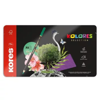   Színes ceruza készlet, háromszögletű, fém doboz, KORES "Kolores Selection", 72 különböző szín 72 db