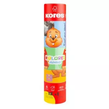   Színes ceruza készlet, háromszögletű, jumbo, 1 hegyezővel, KORES "KOLORES Twist & Turn", 12 különböző szín