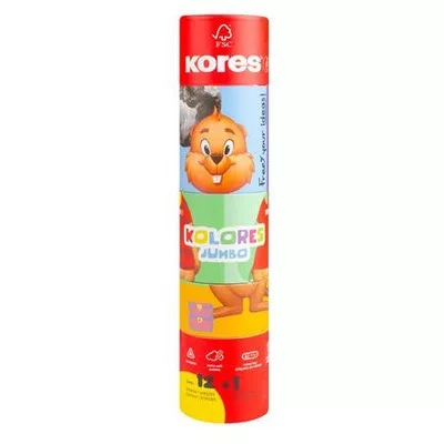 Színes ceruza készlet, háromszögletű, jumbo, 1 hegyezővel, KORES "KOLORES Twist & Turn", 12 különböző szín 12 db