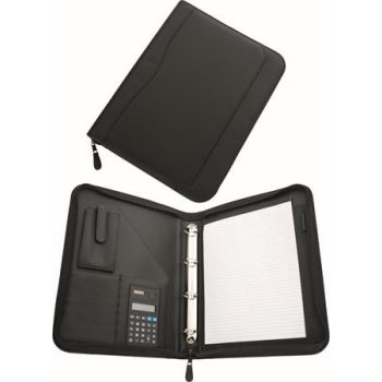   Konferencia mappa, A4, műbőr, gyűrűs szerkezettel, számológéppel,  fekete