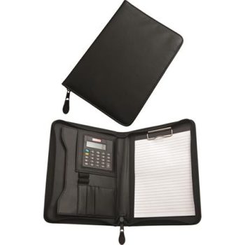   Konferencia mappa, A5, műbőr, számológéppel, leszorítóval, fekete