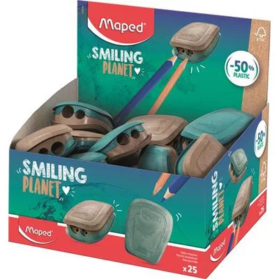 Hegyező display, kétlyukú, tartályos, műanyag, FSC, MAPED "Smiling Planet" 25 db