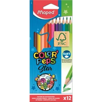   Színes ceruza készlet, háromszögletű, MAPED "Color'Peps Star", 12 különböző szín 12 db