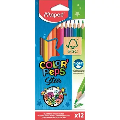 Színes ceruza készlet, háromszögletű, MAPED "Color'Peps Star", 12 különböző szín 12 db