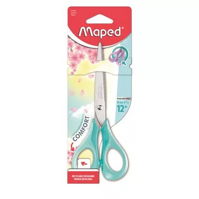 Olló, iskolai, 16 cm, rugalmas nyél, MAPED "Sensoft 3D", vegyes pasztell színek (szín nem választható) 1 db