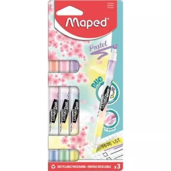   Szövegkiemelő készlet, 1-5 mm, kétvégű, MAPED "Fluo Peps Duo", 6 különböző pasztell szín 3 db