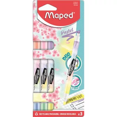 Szövegkiemelő készlet, 1-5 mm, kétvégű, MAPED "Fluo Peps Duo", 6 különböző pasztell szín 3 db