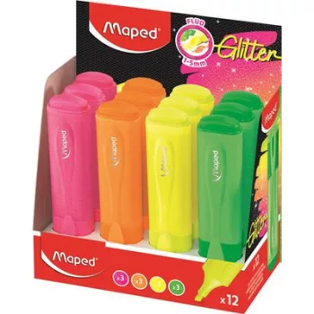   Szövegkiemelő display, 1-5 mm, MAPED "Glitter Fluo Peps", vegyes fluoreszkáló színek 12 db