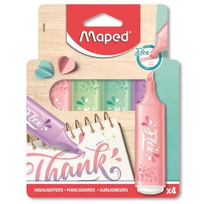 Szövegkiemelő készlet, 1-5 mm, MAPED "Fluo Peps Flex Pastel", pasztell szín, vegyes készletek 4 db