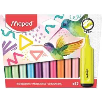   Szövegkiemelő készlet, 1-5 mm, MAPED "Fluo Peps Assorted", 12 különböző szín 12 db