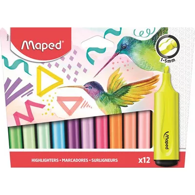 Szövegkiemelő készlet, 1-5 mm, MAPED "Fluo Peps Assorted", 12 különböző szín 12 db