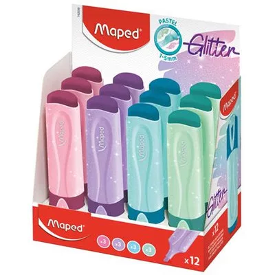 Szövegkiemelő display, 1-5 mm, MAPED "Glitter Fluo Peps", vegyes pasztell színek (szín nem választható) 12 db
