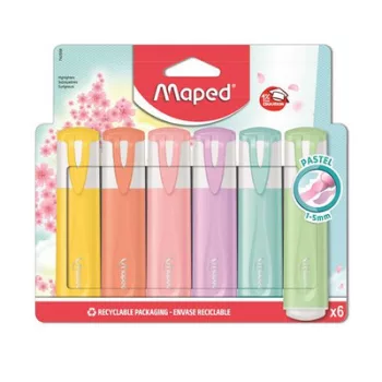   Szövegkiemelő készlet, 1-5 mm, MAPED "Fluo Peps Quality", 6 különböző pasztell szín 6 db