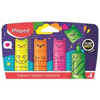   Szövegkiemelő készlet, 1-5 mm, MAPED „Fluo Peps Mini Kawaii”, 4 különböző szín 4 db