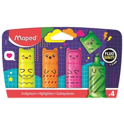 Szövegkiemelő készlet, 1-5 mm, MAPED „Fluo Peps Mini Kawaii”, 4 különböző szín 4 db